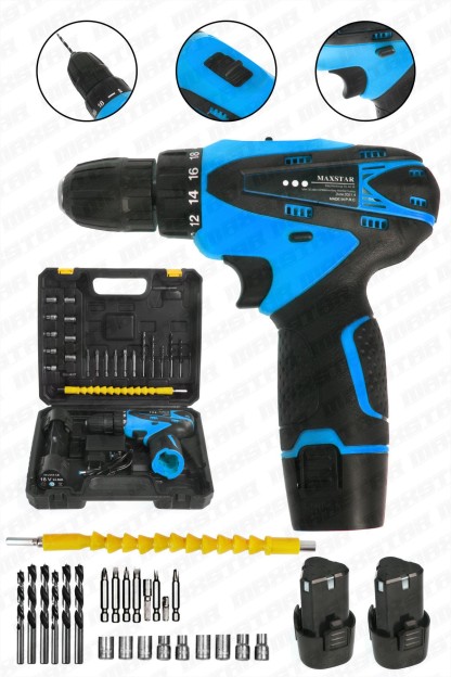 Maxstar 18V Lı-On Çift Akülü Şarjlı Matkap Vidalama + 23 Parça Set