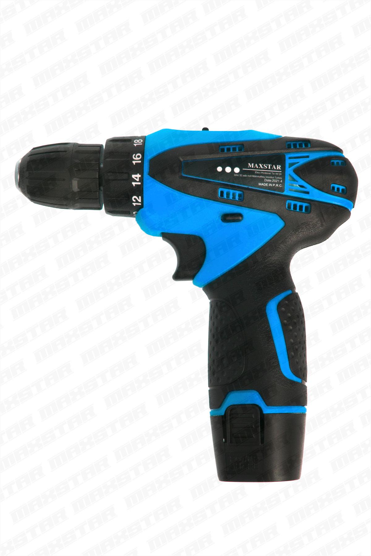 Maxstar 18V Lı-On Çift Akülü Şarjlı Matkap Vidalama + 23 Parça Set - Görsel 4