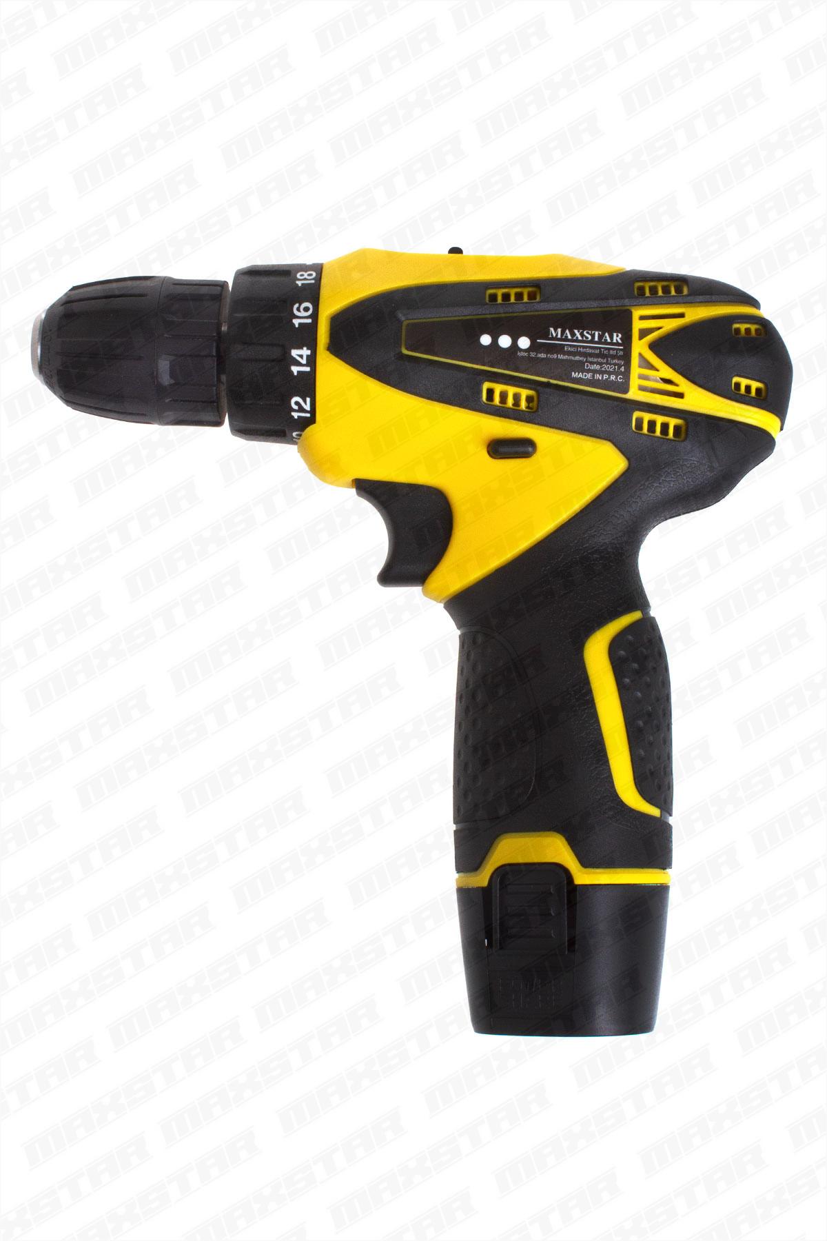 Maxstar Işıklı 18 V 1.3 Ah Li-On Çift Akülü Çantalı Şarjlı Vidalama +23 Parça set - Görsel 2