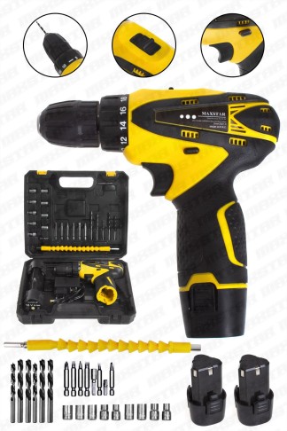 Maxstar Işıklı 18 V 1.3 Ah Li-On Çift Akülü Çantalı Şarjlı Vidalama +23 Parça set