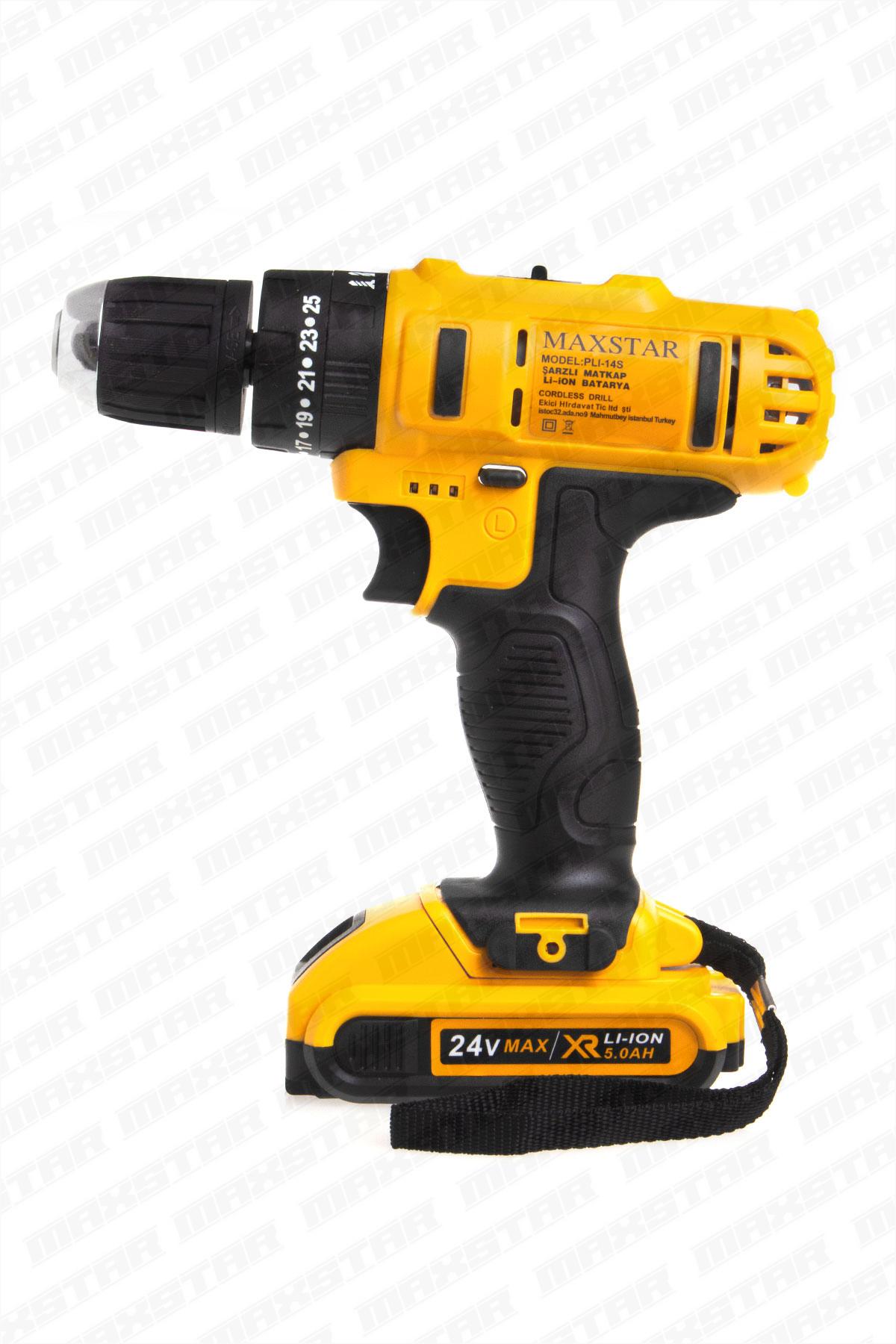 Maxstar 24V Lı-On Çift Akülü Şarjlı Matkap Vidalama + 23 Parça Set - Görsel 2