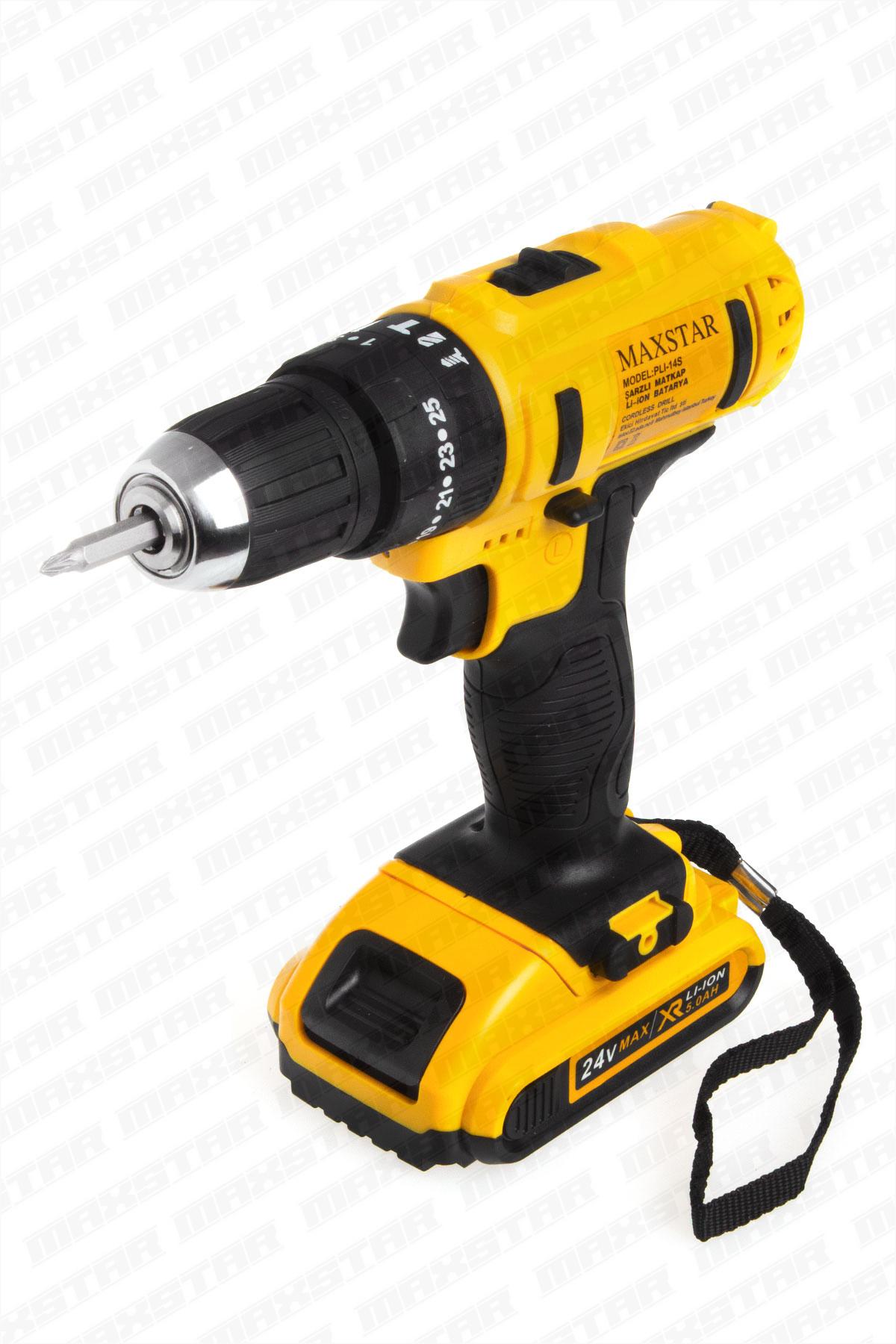 Maxstar 24V Lı-On Çift Akülü Şarjlı Matkap Vidalama + 23 Parça Set - Görsel 3