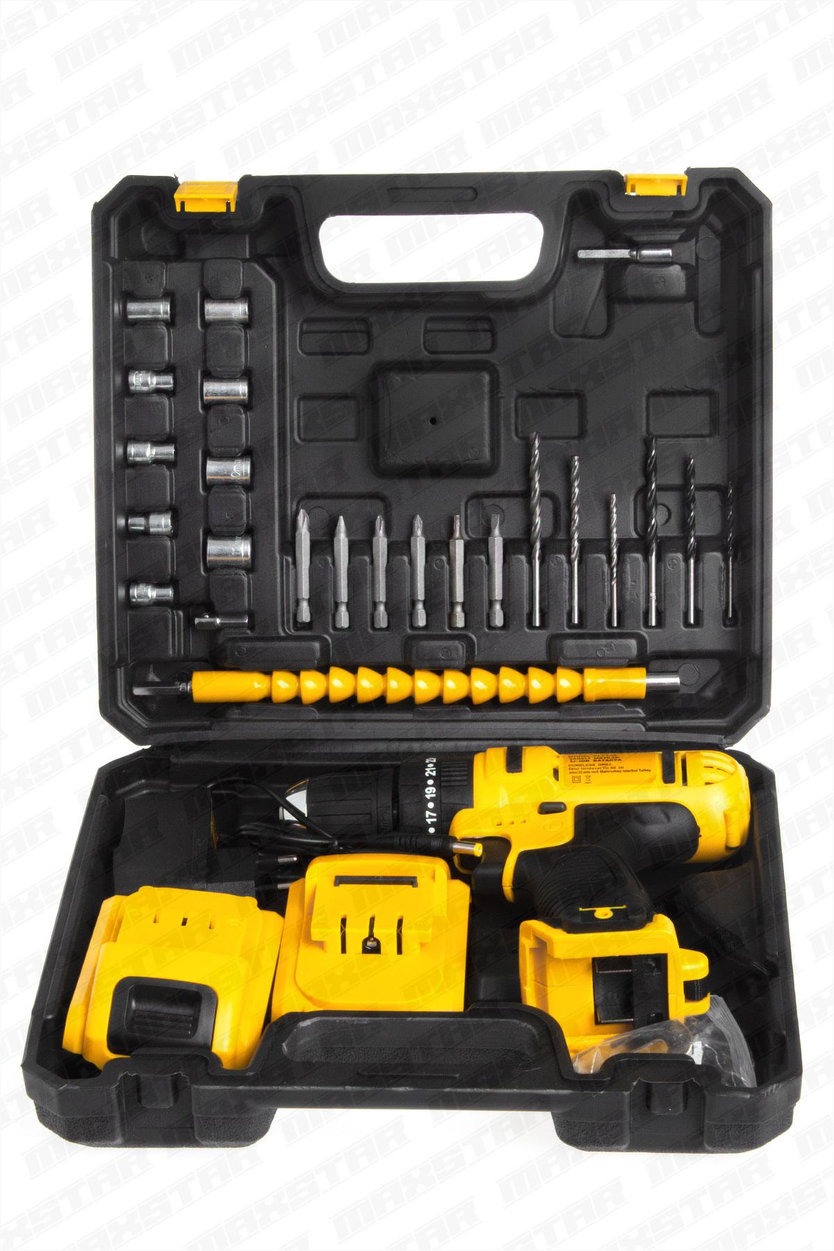 Maxstar 24V Lı-On Çift Akülü Şarjlı Matkap Vidalama + 23 Parça Set - Görsel 8