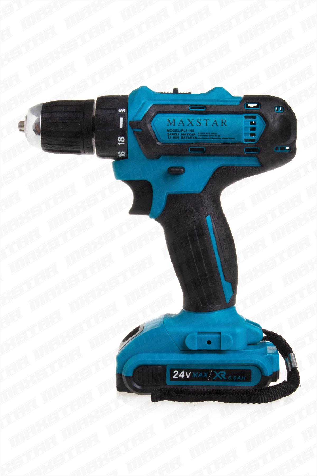 Maxstar 24V Lı-On Çift Akülü Şarjlı Matkap Vidalama + 23 Parça Set - Görsel 2