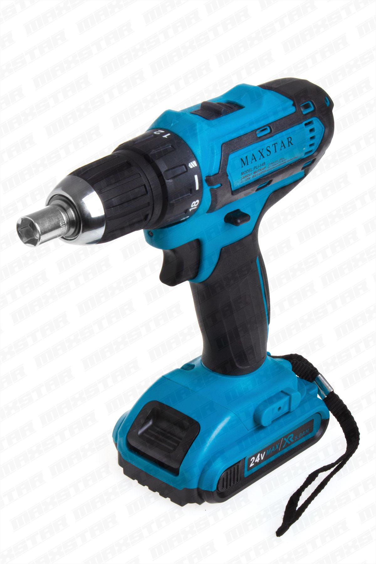 Maxstar 24V Lı-On Çift Akülü Şarjlı Matkap Vidalama + 23 Parça Set - Görsel 3