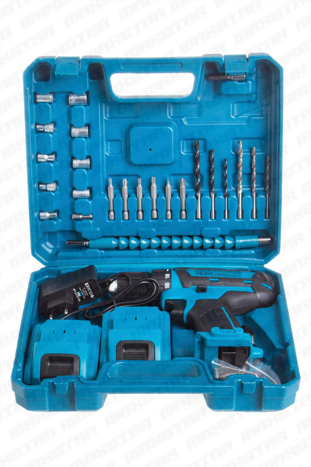 Maxstar 24V Lı-On Çift Akülü Şarjlı Matkap Vidalama + 23 Parça Set - Görsel 8