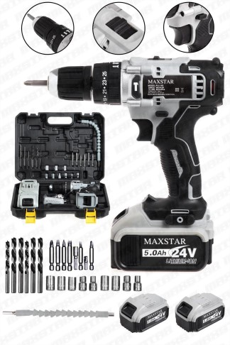 Maxstar 24V Lı-On Çift Akülü Şarjlı Matkap Vidalama + 23 Parça Set