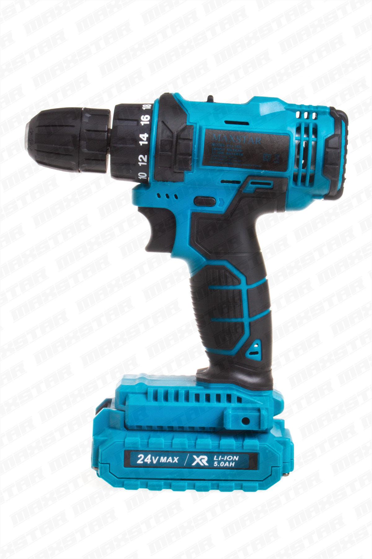 Maxstar 24V Lı-On Çift Akülü Şarjlı Matkap Vidalama + 23 Parça Set - Görsel 2