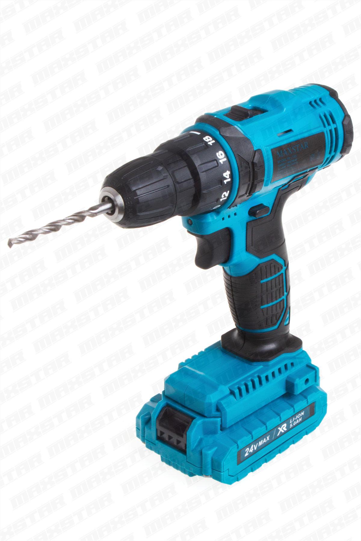 Maxstar 24V Lı-On Çift Akülü Şarjlı Matkap Vidalama + 23 Parça Set - Görsel 3