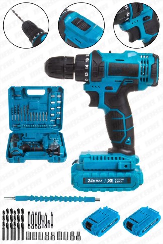 Maxstar 24V Lı-On Çift Akülü Şarjlı Matkap Vidalama + 23 Parça Set