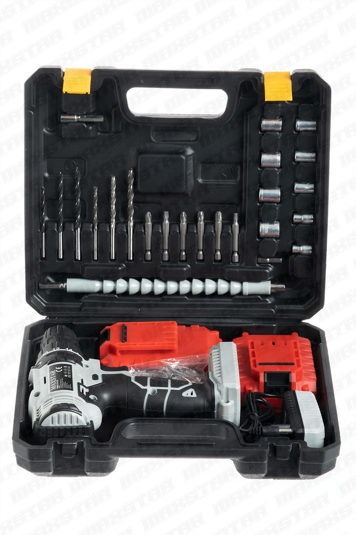 Maxstar 24V Lı-On Çift Akülü Şarjlı Matkap Vidalama + 23 Parça Set - Görsel 8